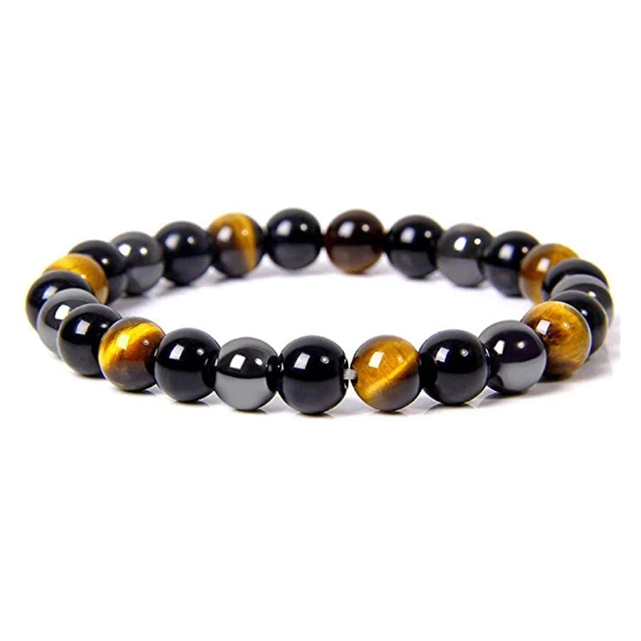 1 Natural Black Obsidian Hematite Tiger Eye Bead Bracelet - Image 6