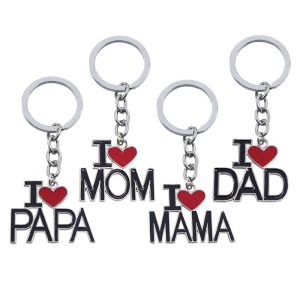 I Love MOM & MAMA & DAD & PAPA Hollow Letter Keychain – Gift for Women & Men