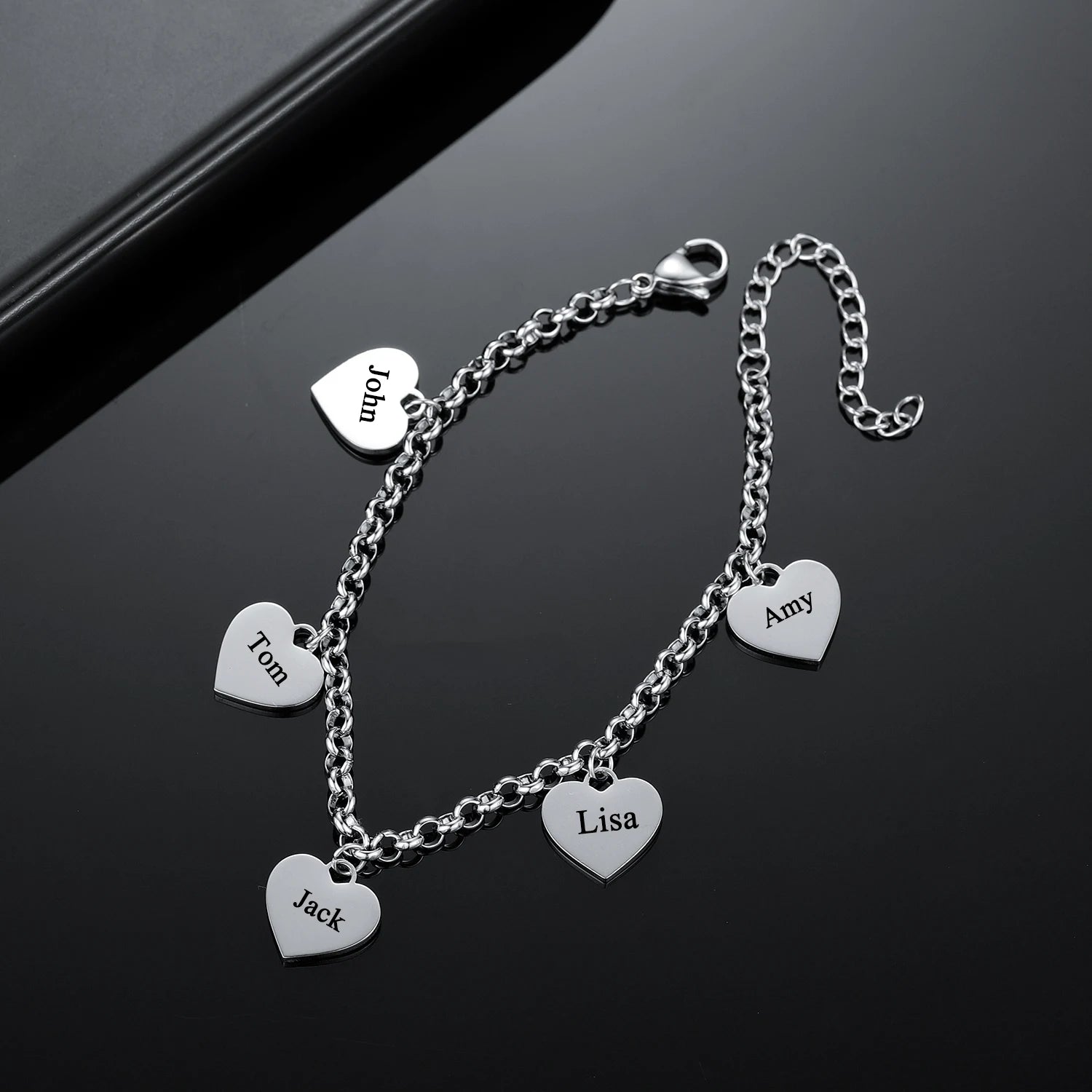 Gold Heart Charm Bracelet – Personalized Engraved Pendant Gift for Her - Image 4