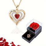 Luxury Red Zircon Pendant Necklace with Rose Flower Gift Box