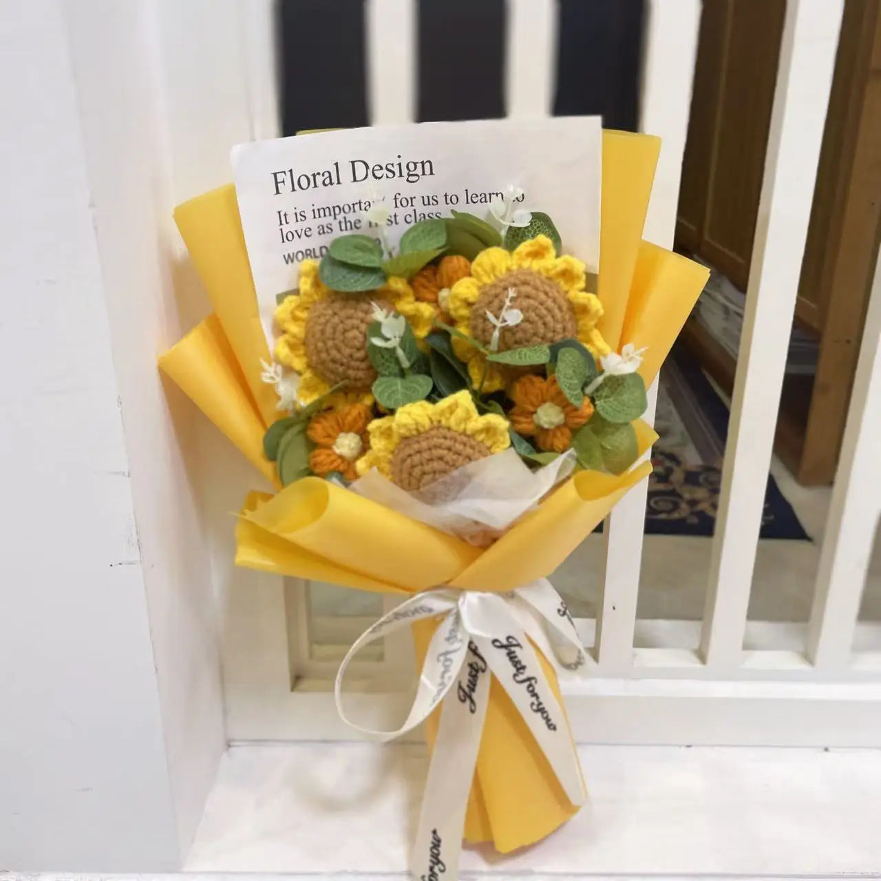 Finished Knitted Flowers Sunflowers Crochet Bouquet - Image 16