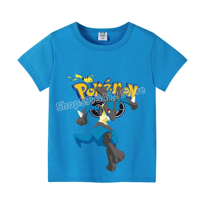 Pikachu Kids T-Shirt – Pokémon Summer Short Sleeve Tee with Lucario & Greninja Design - Image 16