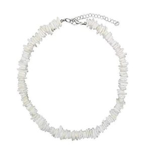 Square White Puka Shell Necklace – Surfer Choker Beach Style for Men & Women