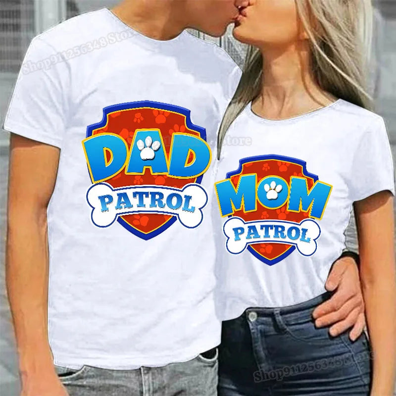 Cartoon Paw Patrol Dad & Mum Graphic T-Shirts – Matching Summer Outfits for Couples & Parents