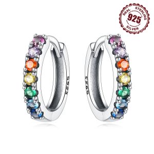 925 Sterling Silver Rainbow Series Hoop Earrings – Versatile Jewelry Gift for Women
