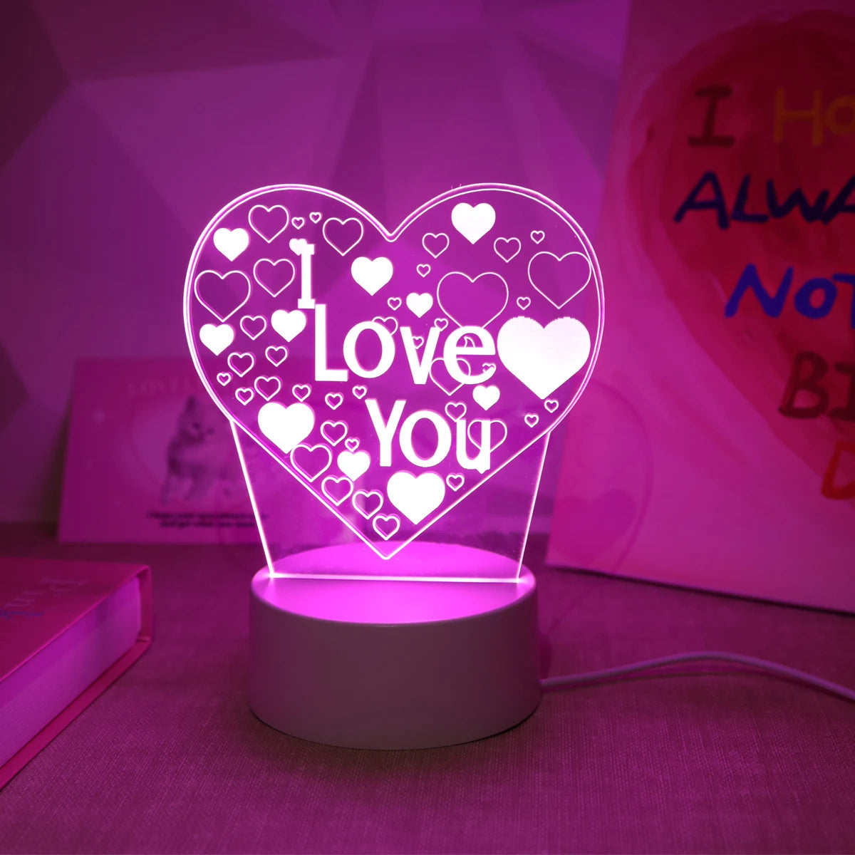 Pink Romantic Confession "I LOVE YOU" 3D Night Light – Gift Light for Lovers & Bedroom Decorate - Image 5