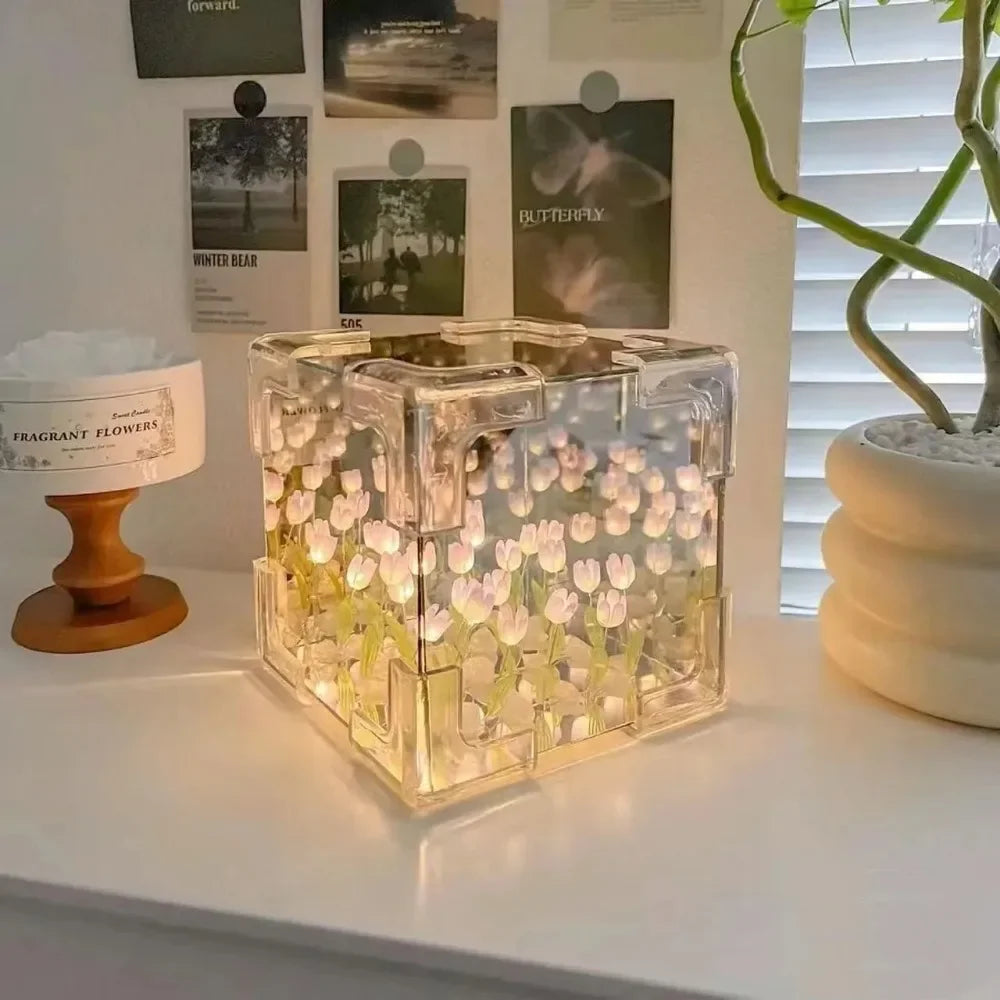 DIY Tulip Flower Sea Cube Night Lamp – 3D Creative Gift Kit for Couples & Girlfriends - Image 5