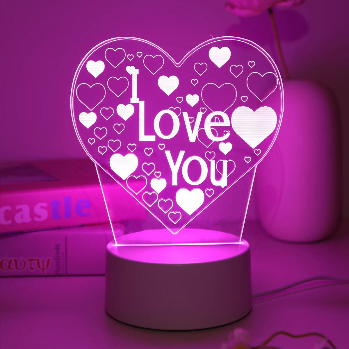 Pink Romantic Confession "I LOVE YOU" 3D Night Light – Gift Light for Lovers & Bedroom Decorate