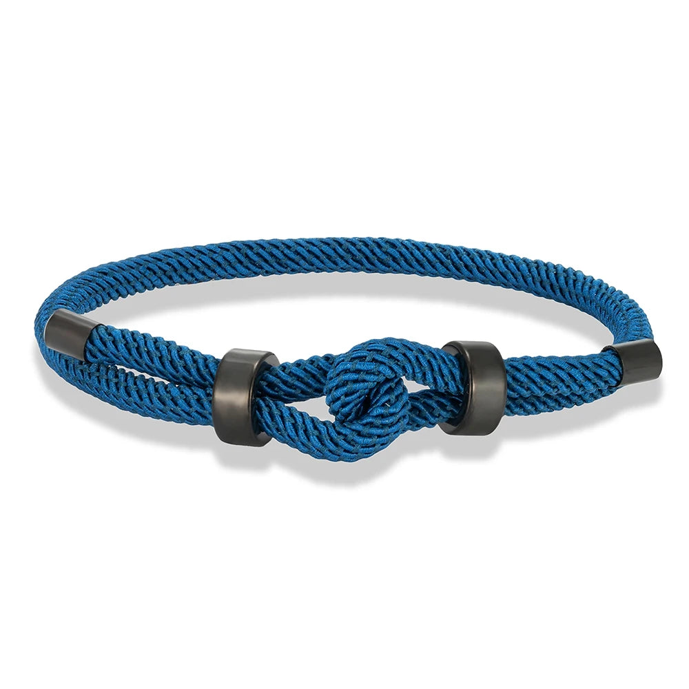 MKENDN Adjustable Knot Rope Bracelet – Black Stainless Steel Charm Bangle for Men - Image 9