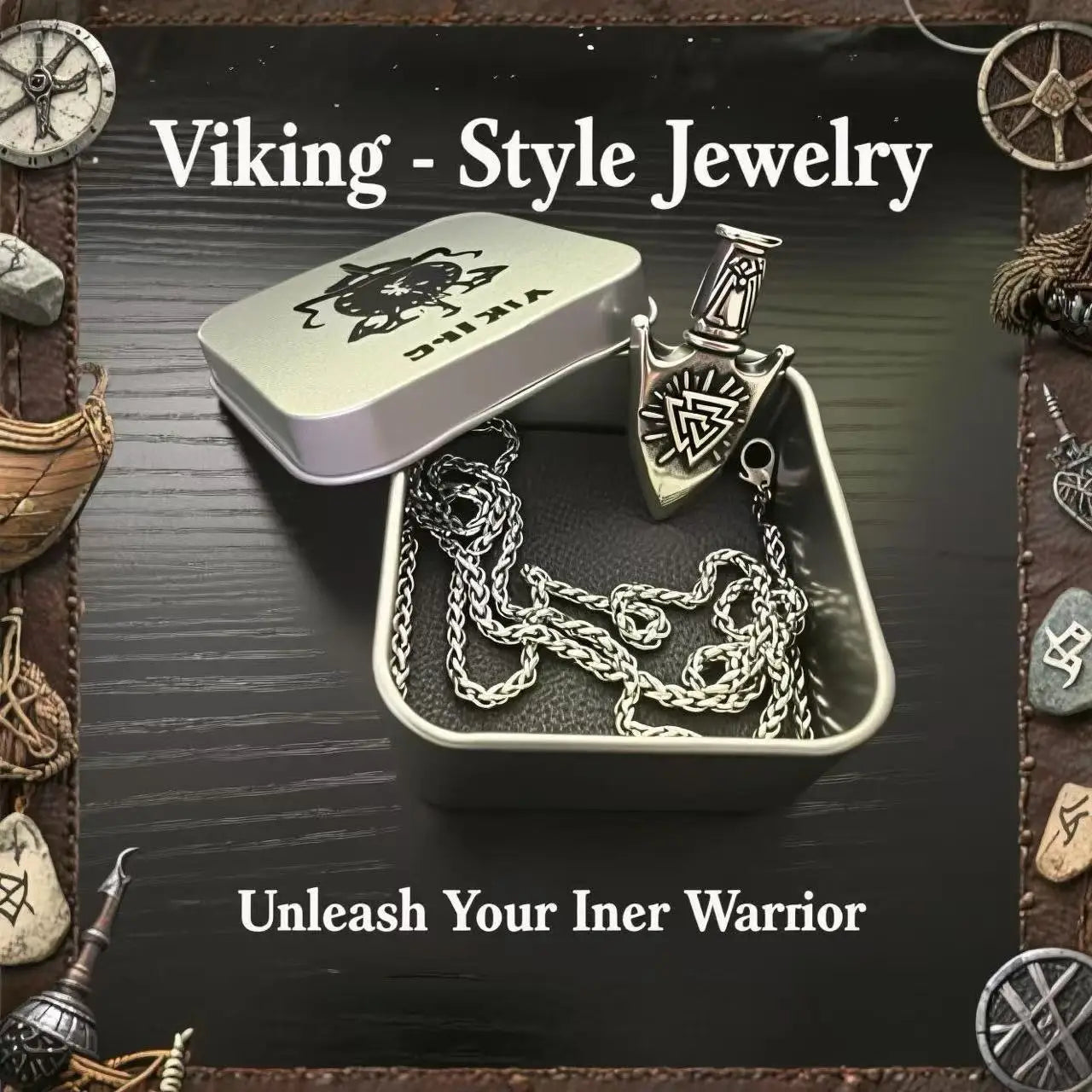 HNSP Viking Shield Pendant Necklace – 316L Stainless Steel Chain for Men - Image 12