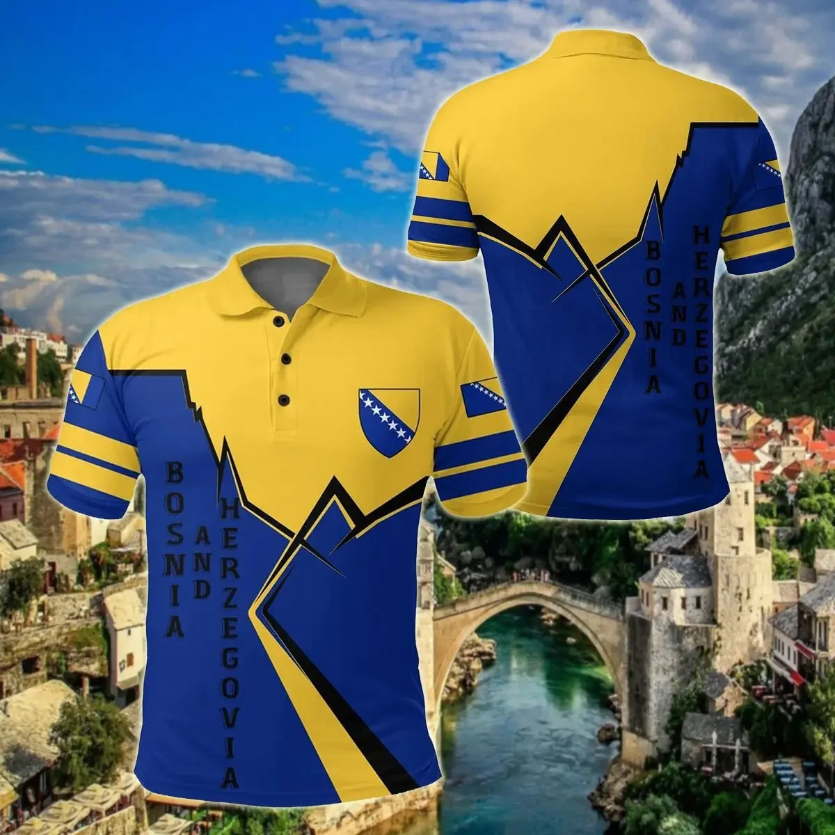 New Bosnian National Flag Graphic Polo Shirt – Men’s High-Quality National Day Top - Image 3