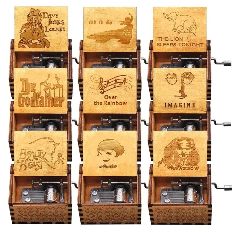 Hand-Cranked Wooden Theme Music Box