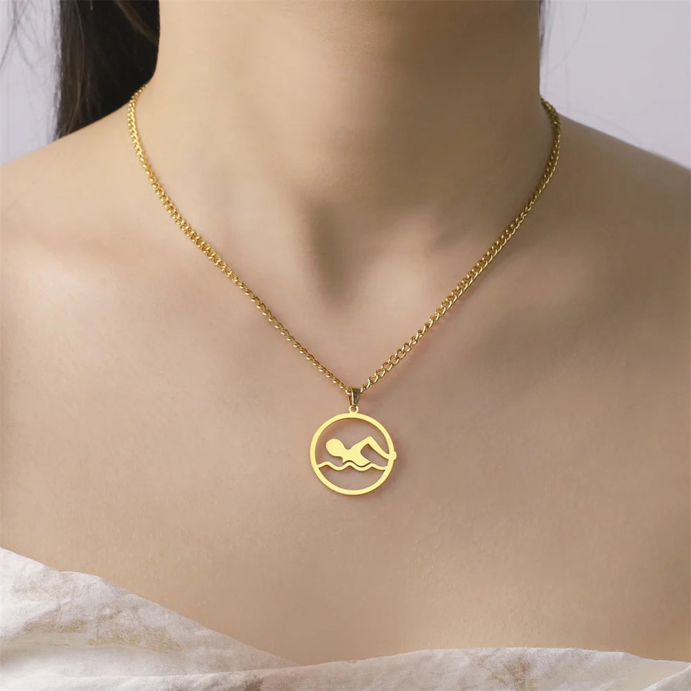 My Shape Swimming Water Pendant Necklace – Stainless Steel Sports Charm Jewelry for Swimming Lovers - Image 5