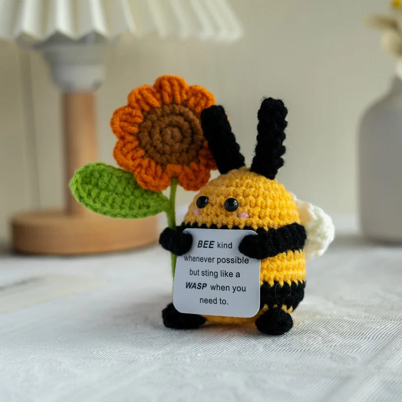 Funny Crochet Positive Energy Shark Doll with Card – Handmade Knitted Flower Bee Ornament - Image 12