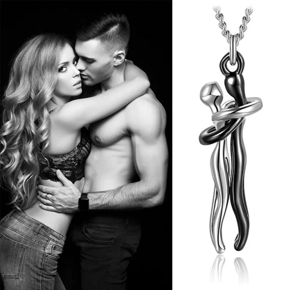 Chic Black Hug Pendant Necklace for Couples - Image 5
