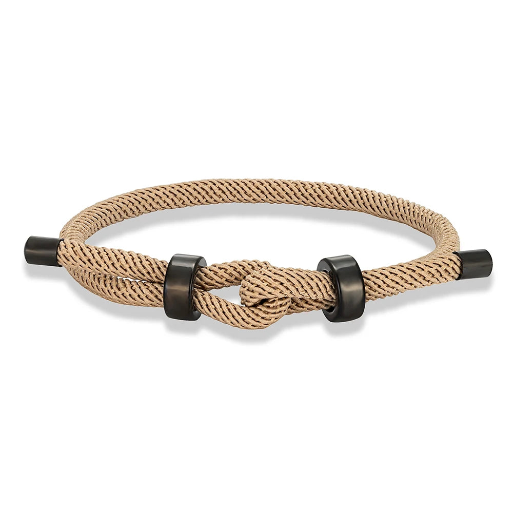 MKENDN Adjustable Knot Rope Bracelet – Black Stainless Steel Charm Bangle for Men - Image 11