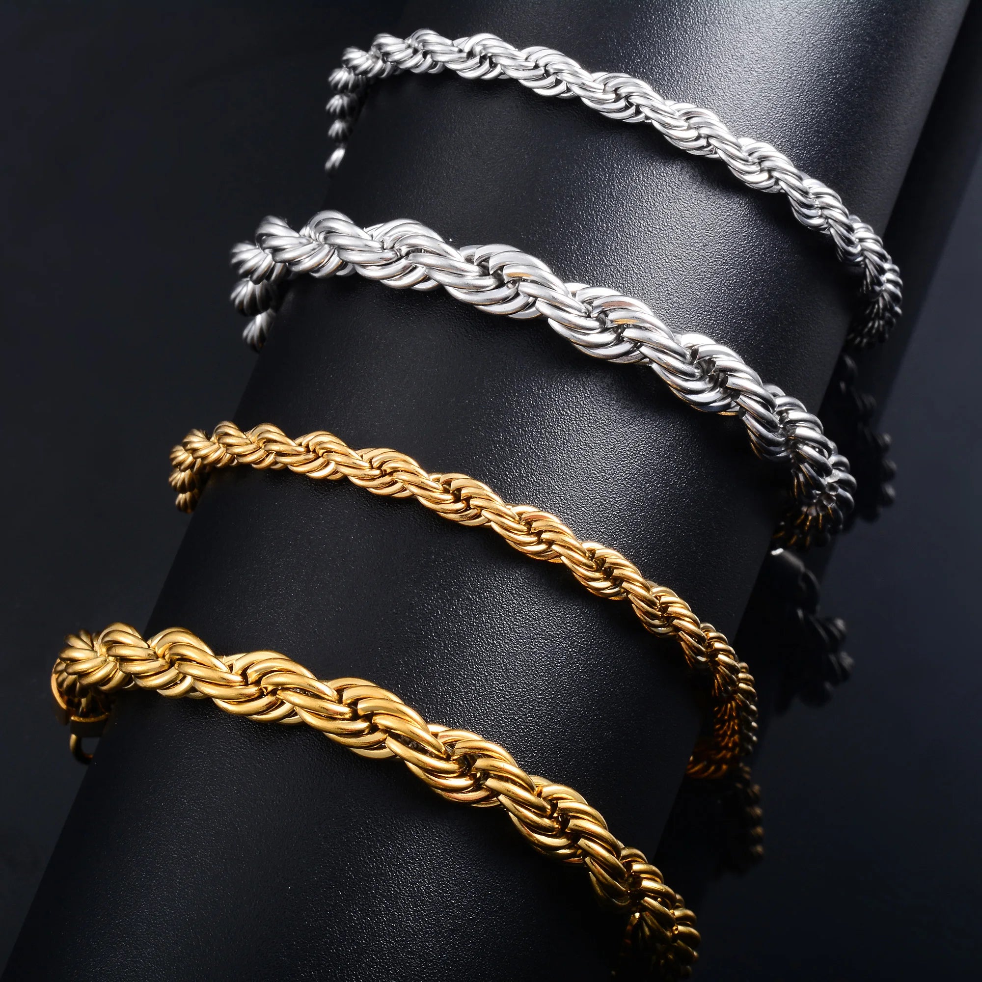 Men’s Stainless Steel Rope Chain Bracelet & Women’s Hand Bangle