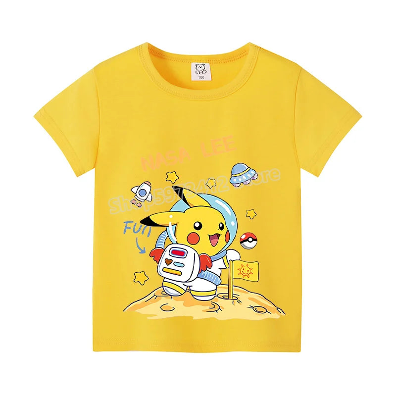 Pikachu Kids T-Shirt – Pokémon Summer Short Sleeve Tee with Lucario & Greninja Design - Image 28