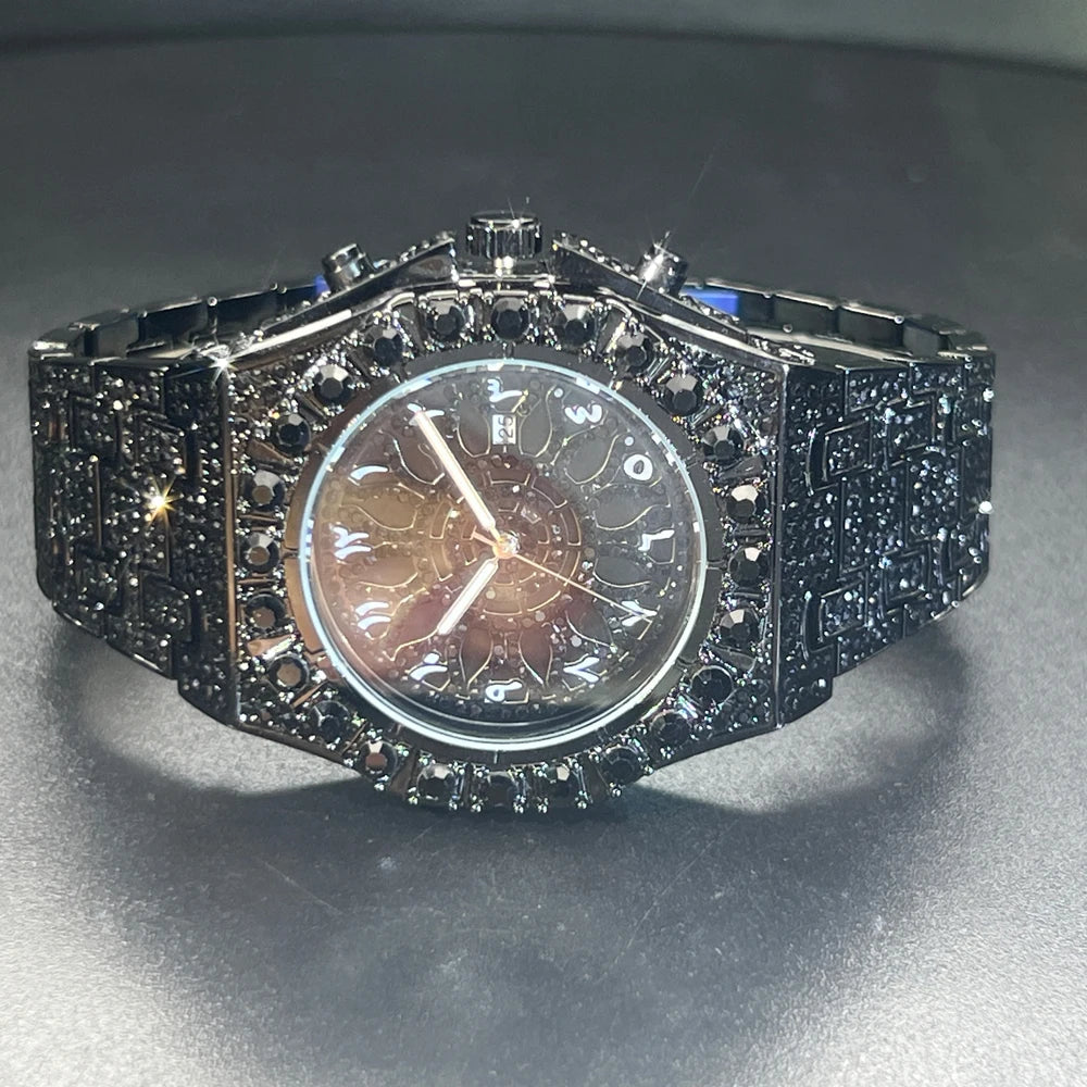 2024 Hip Hop Green Diamond Watch – Men's Fashion Square Quartz Wristwatch with Iced-Out Design - Image 8