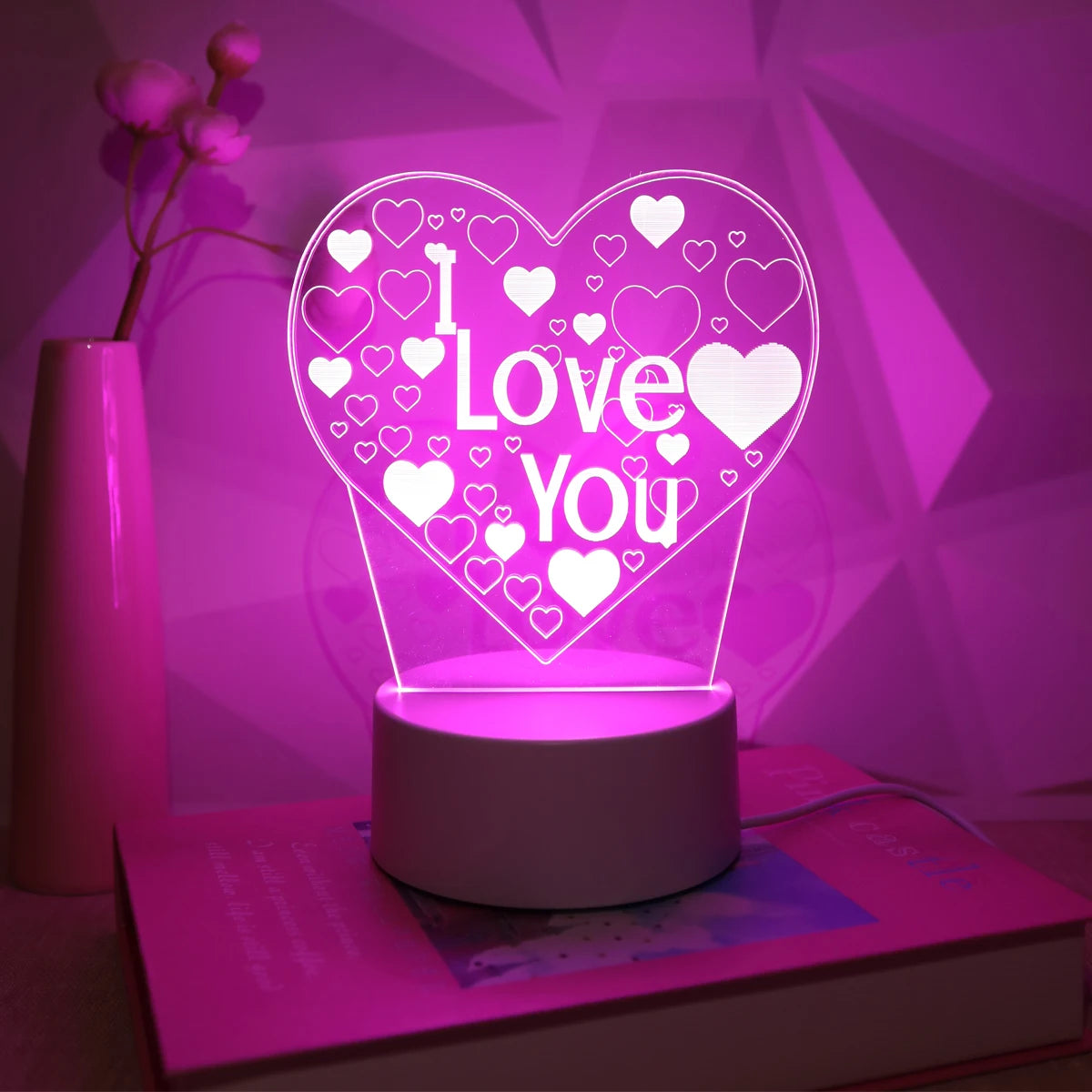 Pink Romantic Confession "I LOVE YOU" 3D Night Light – Gift Light for Lovers & Bedroom Decorate - Image 3