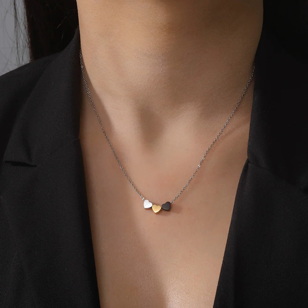 Cazador Kpop 3 Hearts Choker Necklace – Stainless Steel Minimalist Jewelry for Women & Girls - Image 3